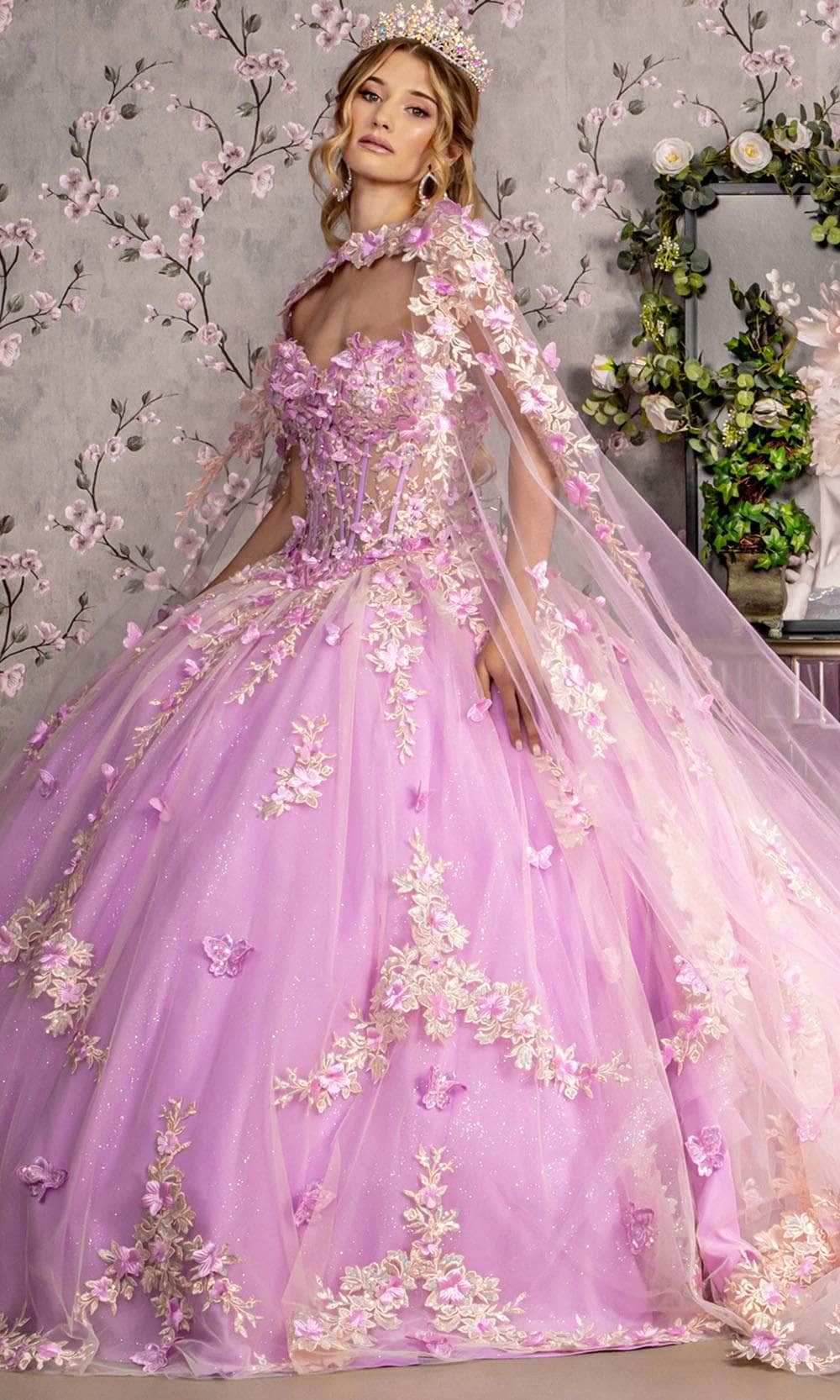 Image of GLS by Gloria GL3467 - Floral Applique Strapless Ballgown