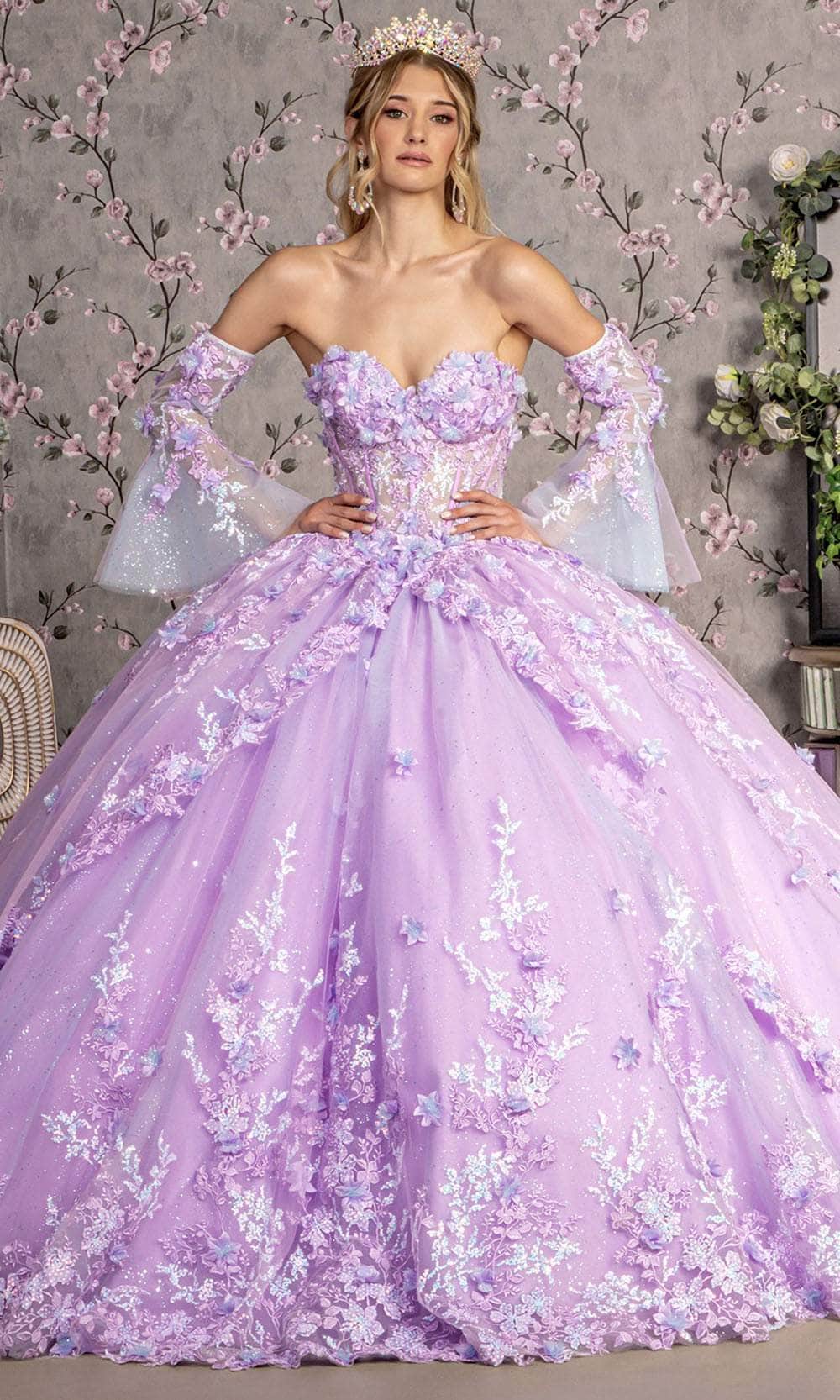 Image of GLS by Gloria GL3470 - Strapless Floral Applique Ballgown