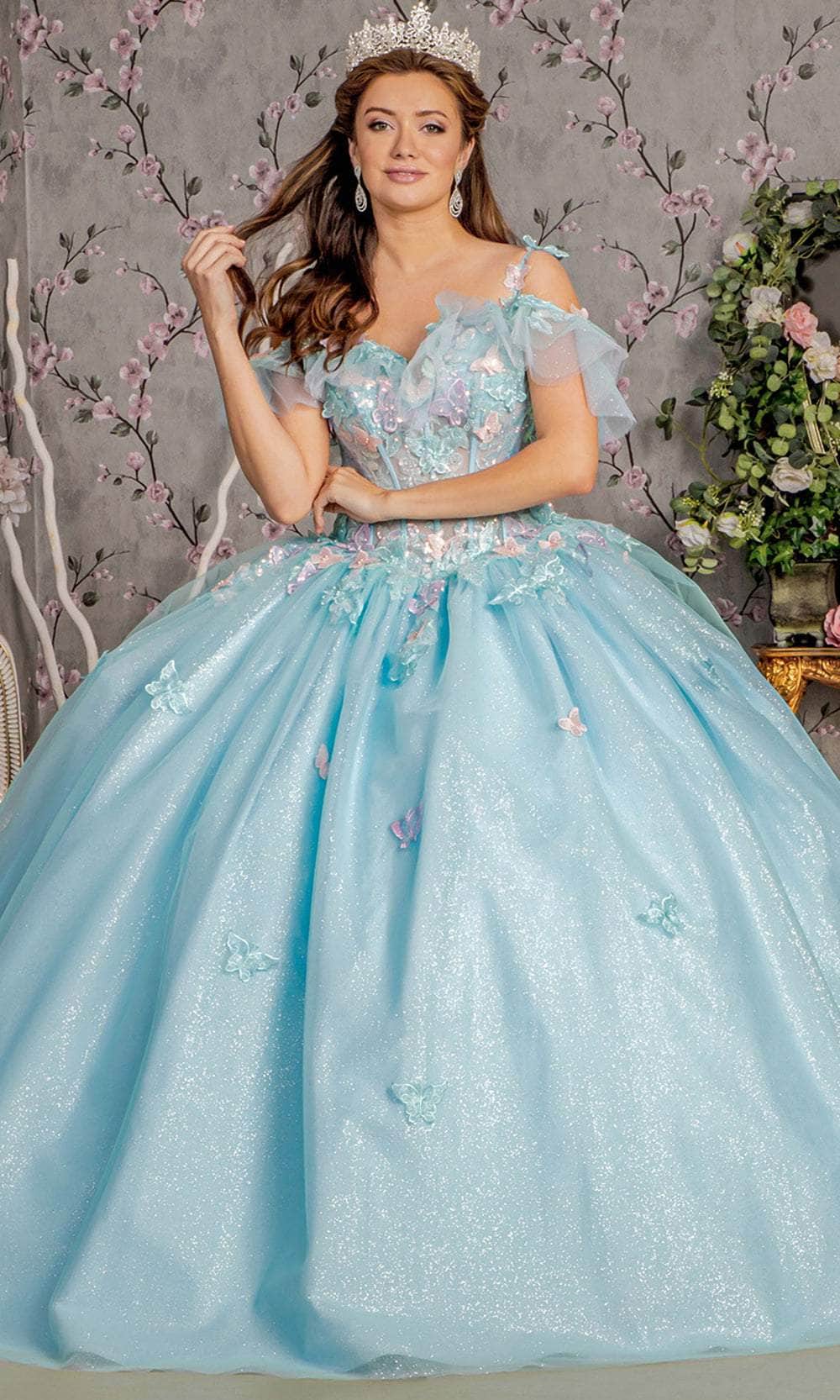 Image of GLS by Gloria GL3483 - Off-Shoulder Butterfly Ballgown