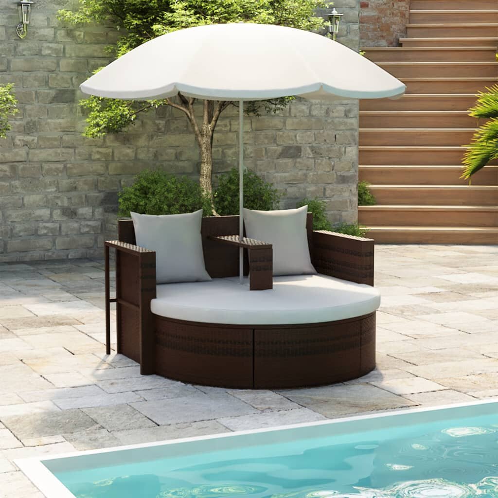 Image of Garden Bed with Parasol Brown Poly Rattan