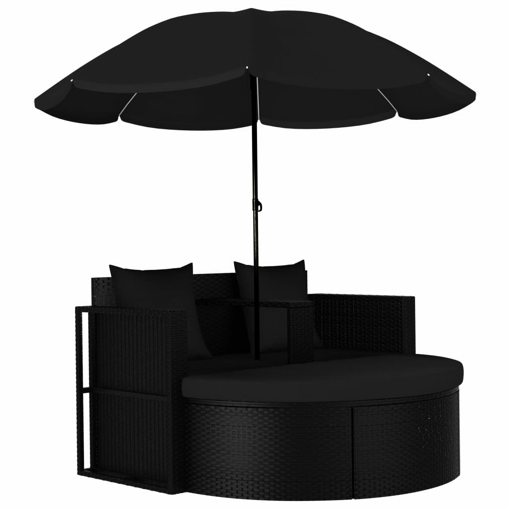 Image of Garden Bed with Parasol Poly Rattan Black
