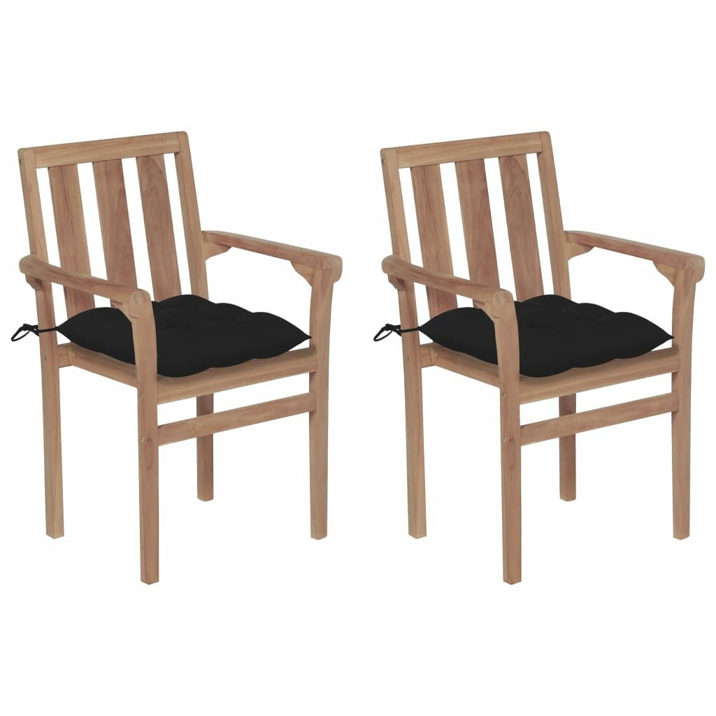 Image of Garden Chairs 2 pcs with Black Cushions Solid Teak Wood