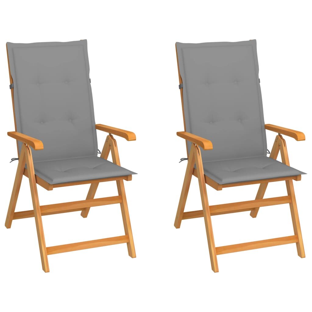 Image of Garden Chairs 2 pcs with Gray Cushions Solid Teak Wood
