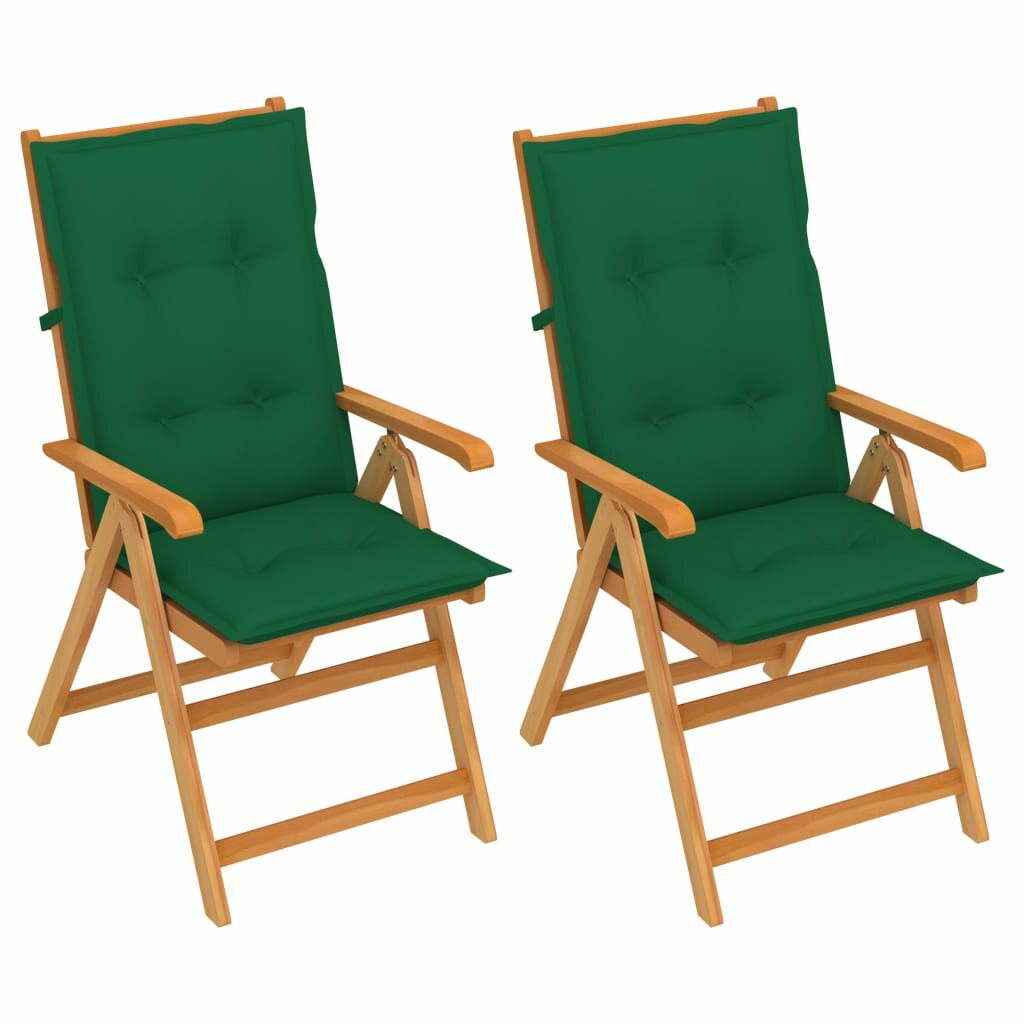 Image of Garden Chairs 2 pcs with Green Cushions Solid Teak Wood