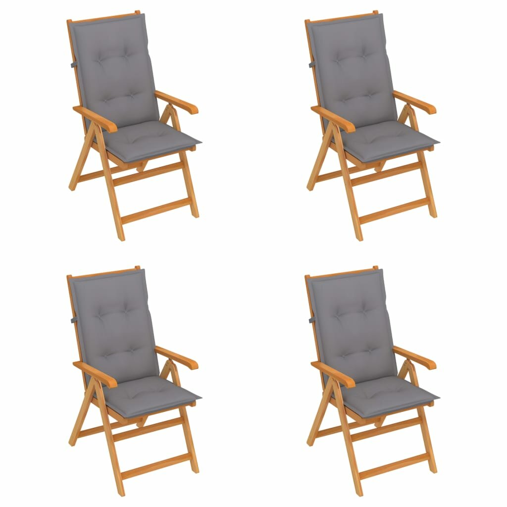 Image of Garden Chairs 4 pcs with Gray Cushions Solid Teak Wood