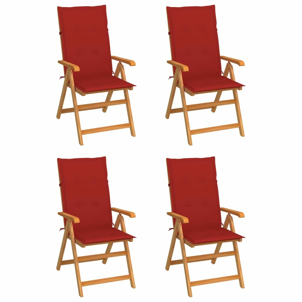 Image of Garden Chairs 4 pcs with Red Cushions Solid Teak Wood