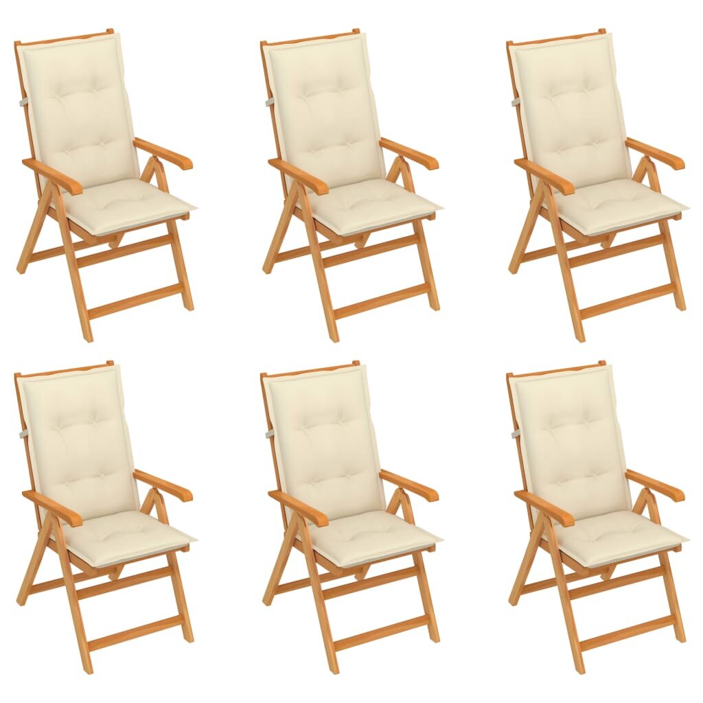 Image of Garden Chairs 6 pcs with Cream Cushions Solid Teak Wood