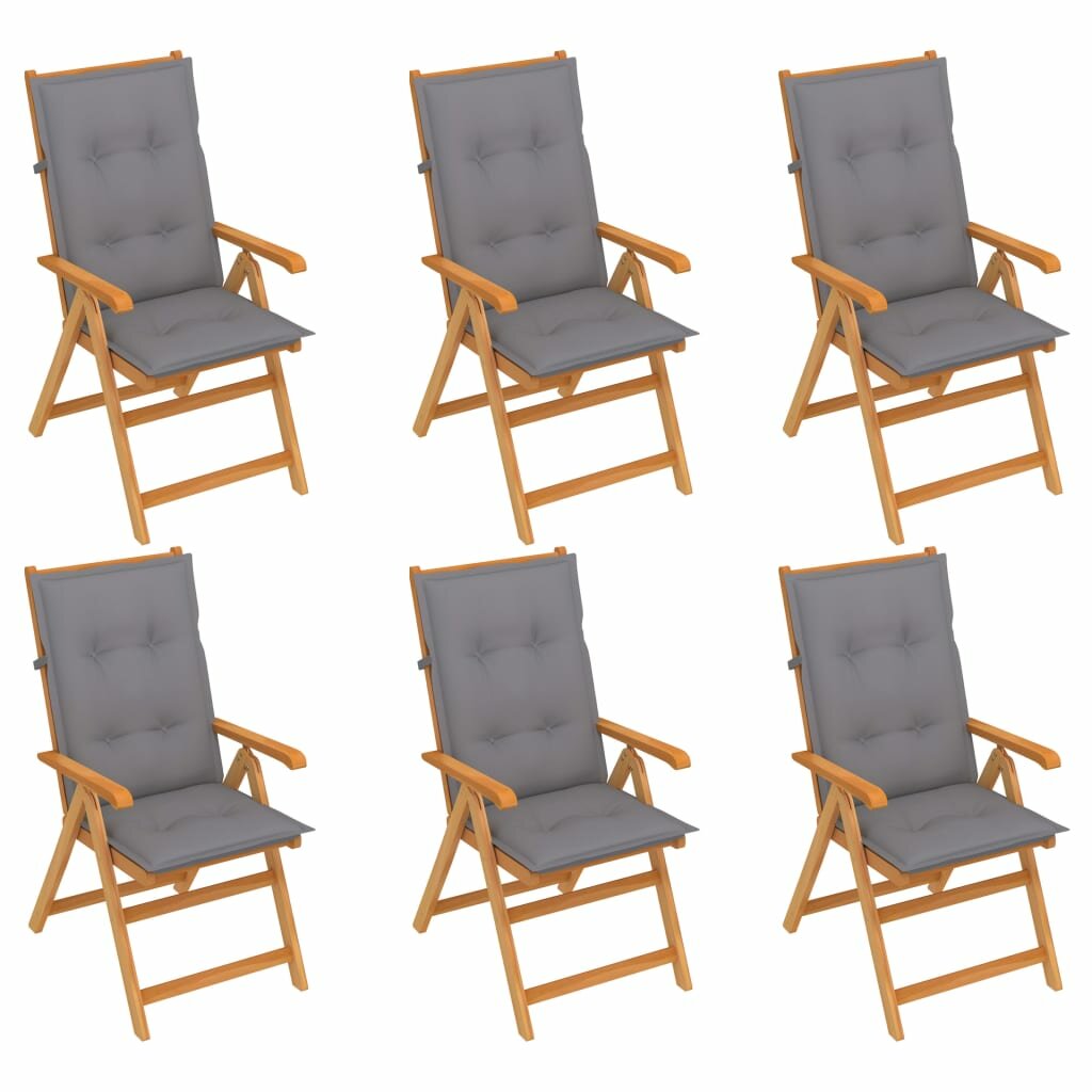 Image of Garden Chairs 6 pcs with Gray Cushions Solid Teak Wood