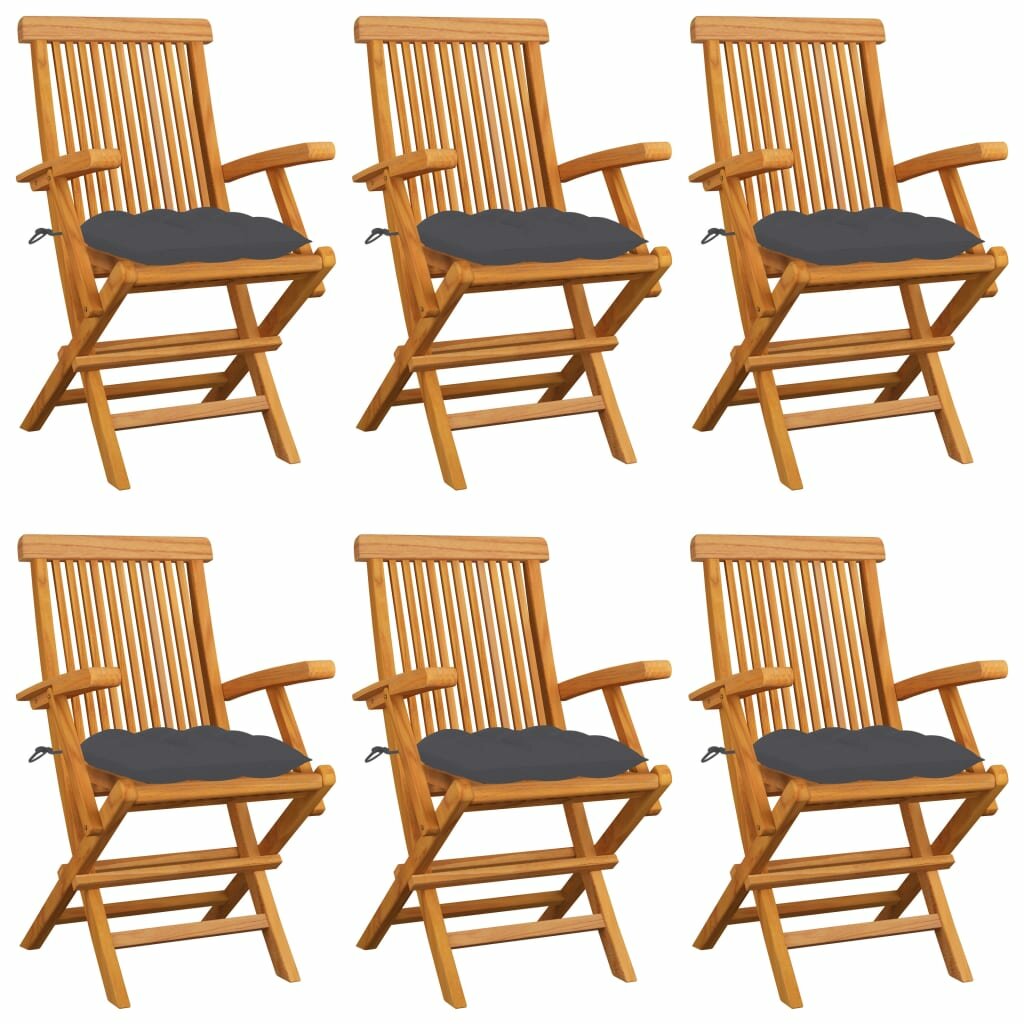 Image of Garden Chairs with Anthracite Cushions 6 pcs Solid Teak Wood