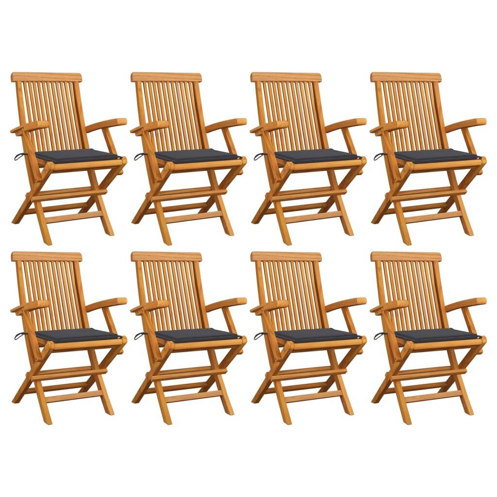 Image of Garden Chairs with Anthracite Cushions 8 pcs Solid Teak Wood