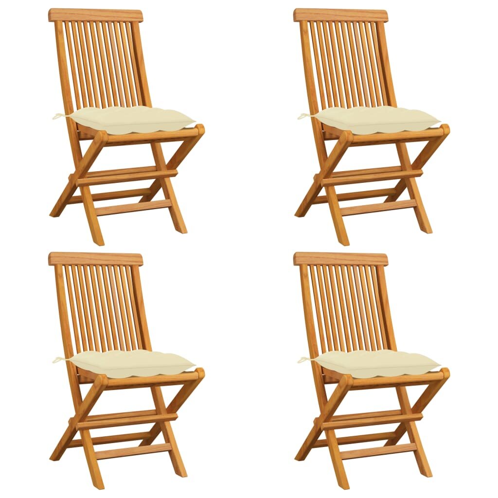 Image of Garden Chairs with Cream White Cushions 4 pcs Solid Teak Wood