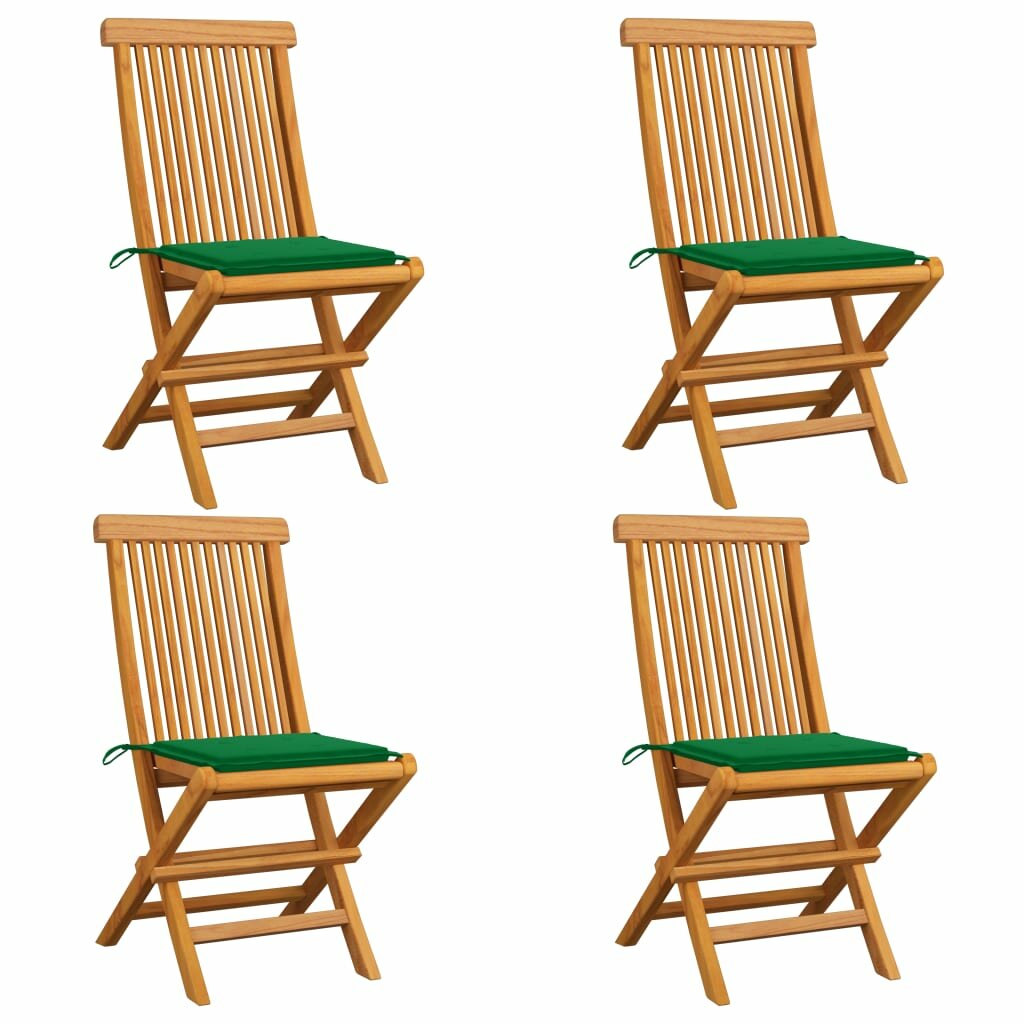 Image of Garden Chairs with Green Cushions 4 pcs Solid Teak Wood