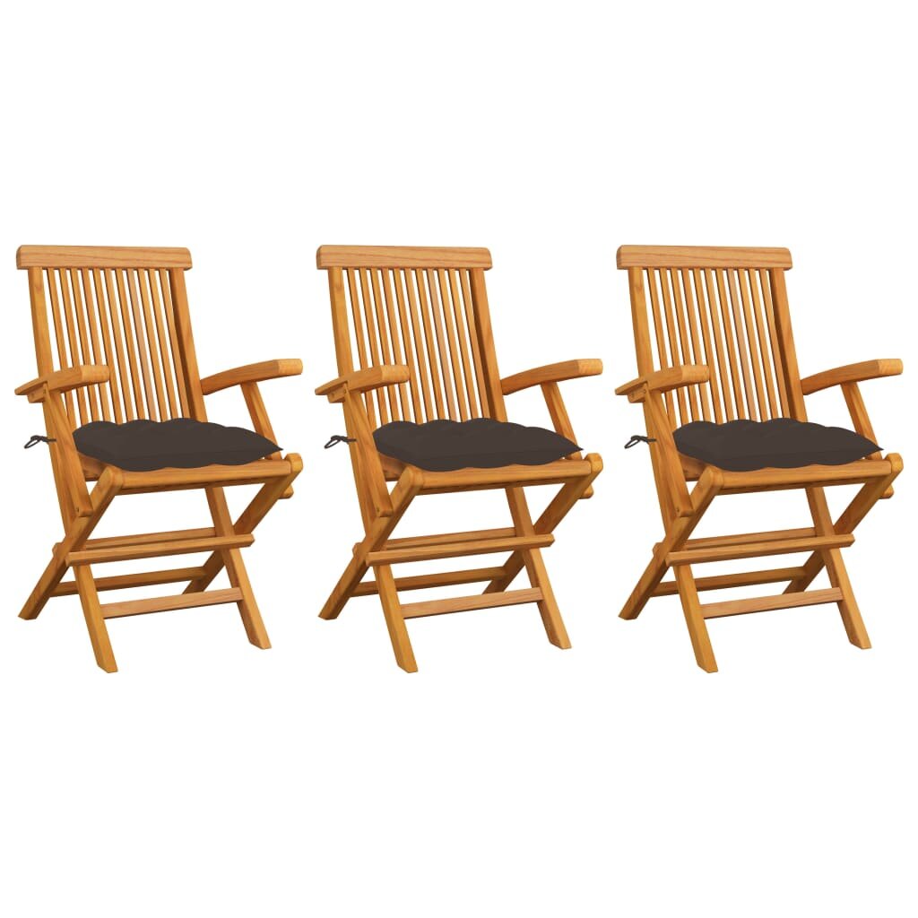 Image of Garden Chairs with Taupe Cushions 3 pcs Solid Teak Wood