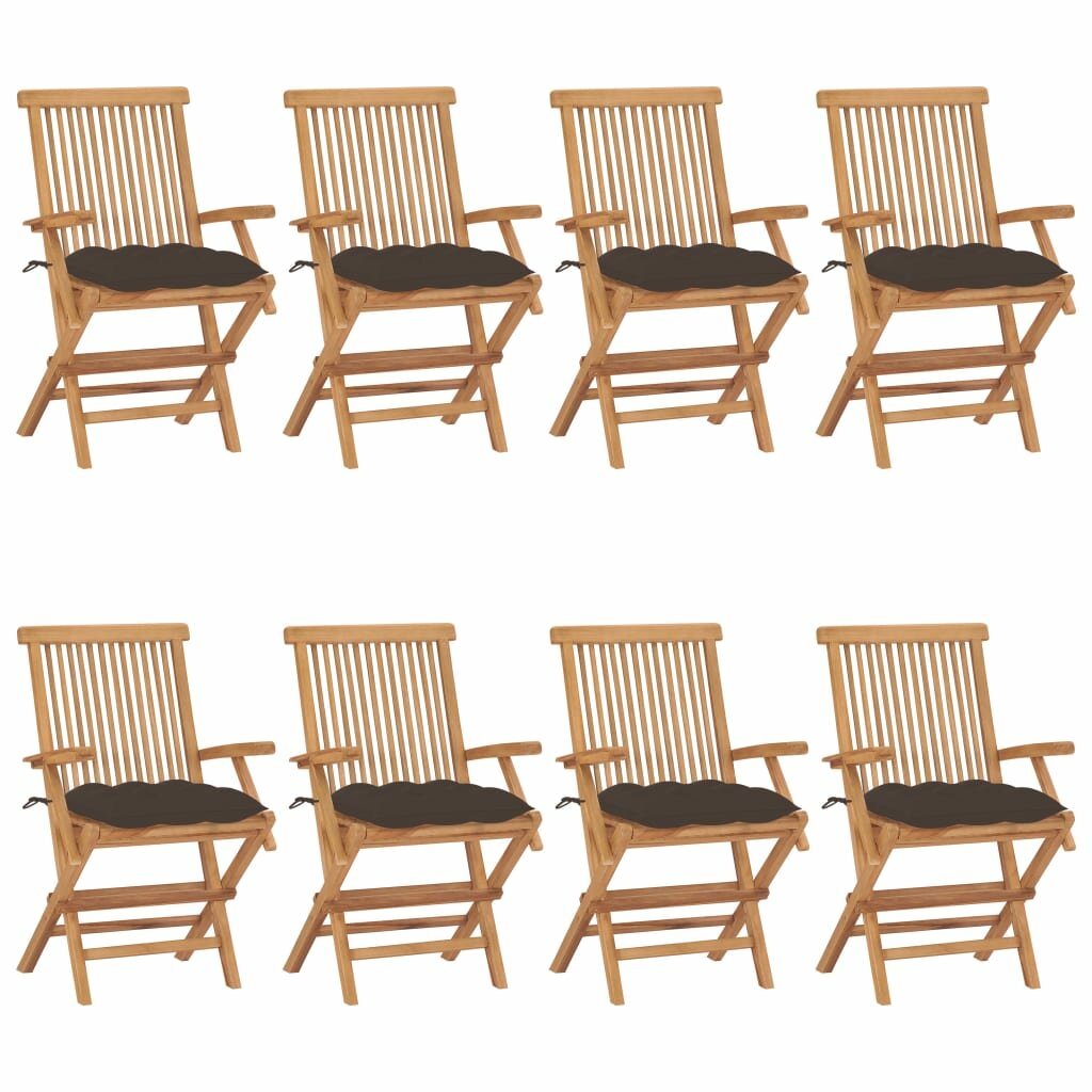 Image of Garden Chairs with Taupe Cushions 8 pcs Solid Teak Wood