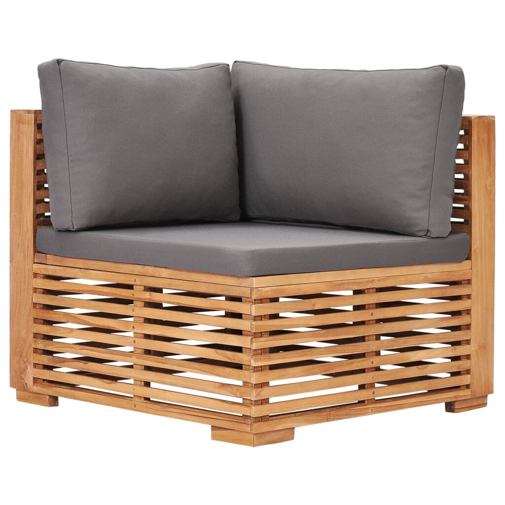 Image of Garden Corner Sofa with Gray Cushion Solid Teak Wood