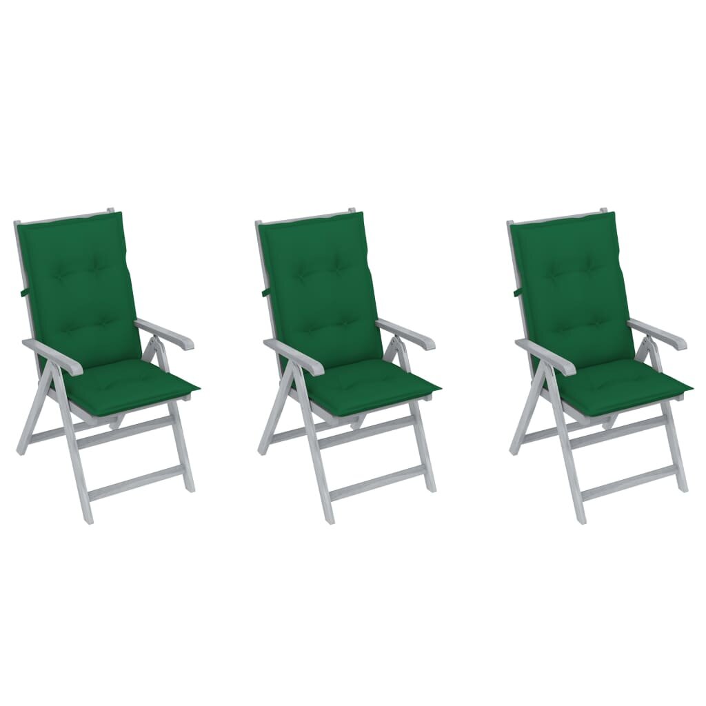 Image of Garden Reclining Chairs 3 pcs with Cushions Solid Acacia Wood