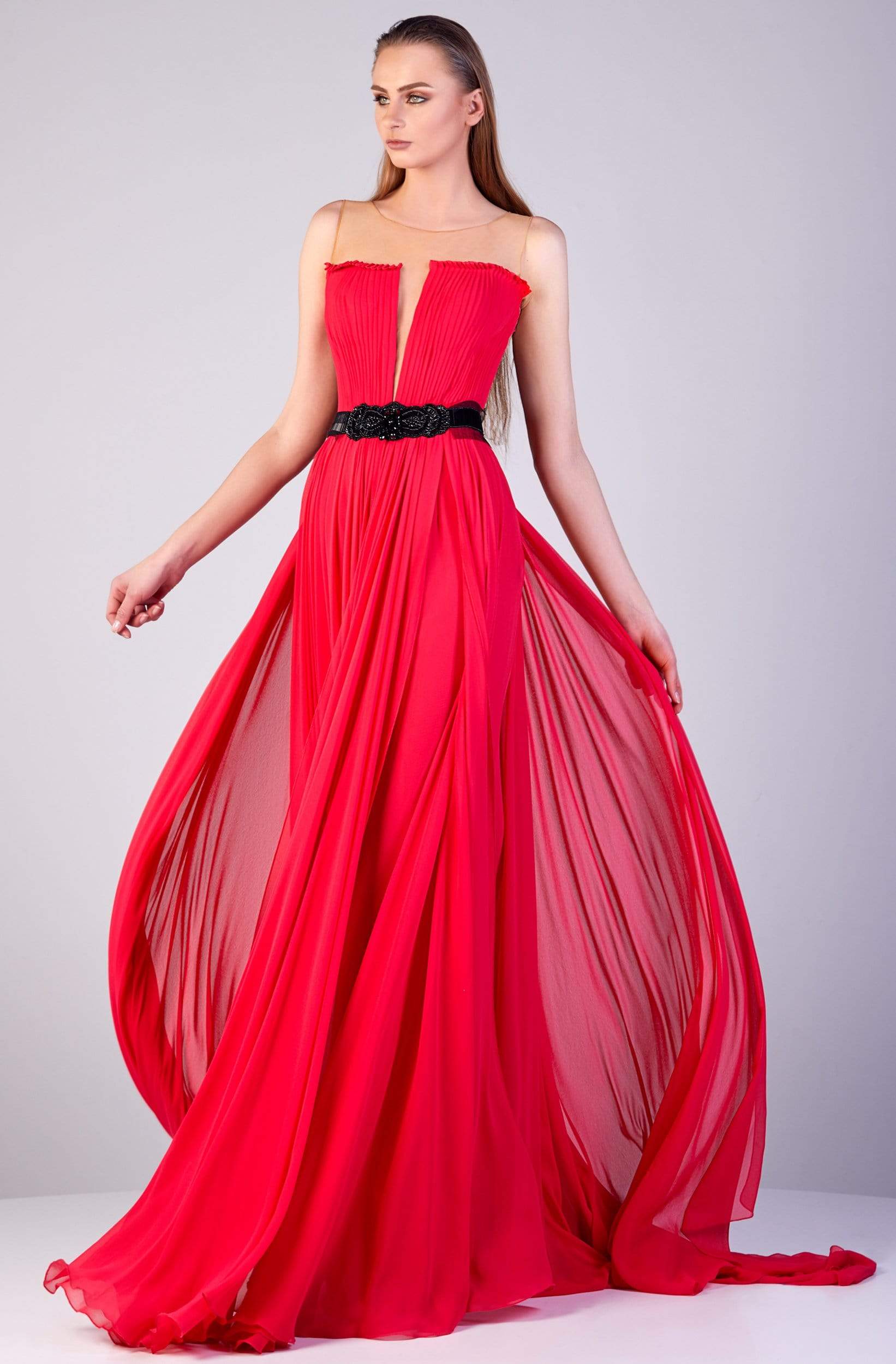 Image of Gatti Nolli Couture - ED-2775 Illusion Shirred Bodice A-Line Gown