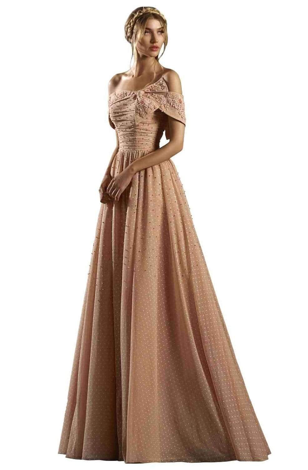 Image of Gatti Nolli Couture - ED-4458 Bow Knotted Off Shoulder Long Gown