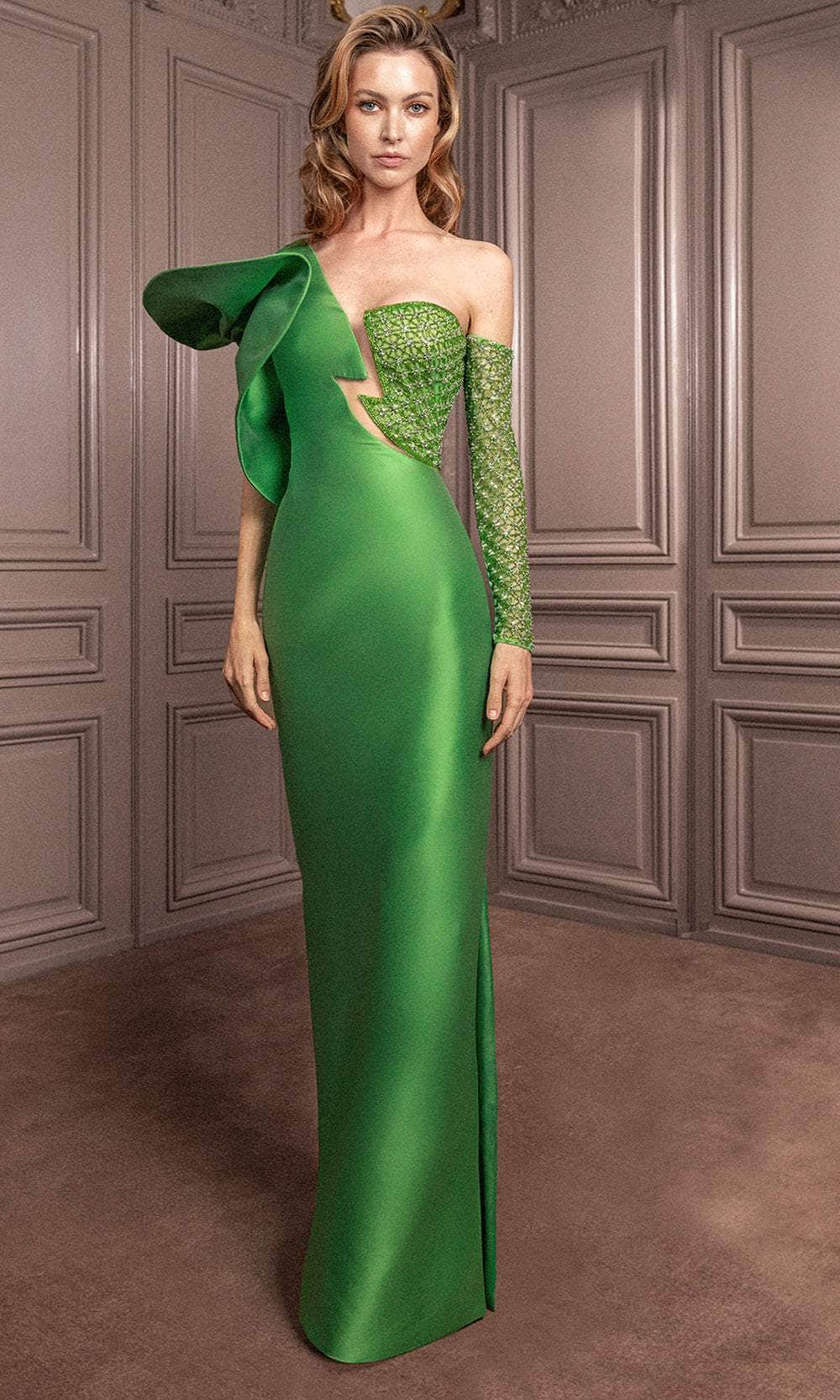Image of Gatti Nolli Couture GA-6805 - Plunge Asymmetrical Evening Dress