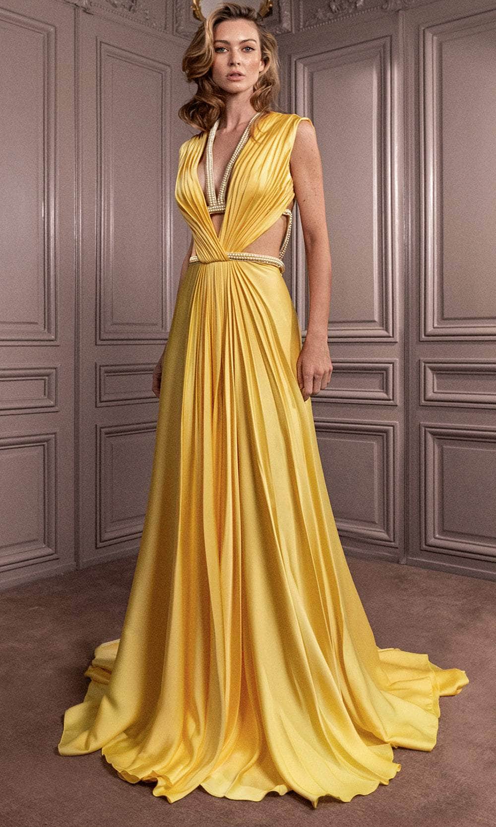 Image of Gatti Nolli Couture GA-7045 - Strappy Pearl Detail Evening Dress