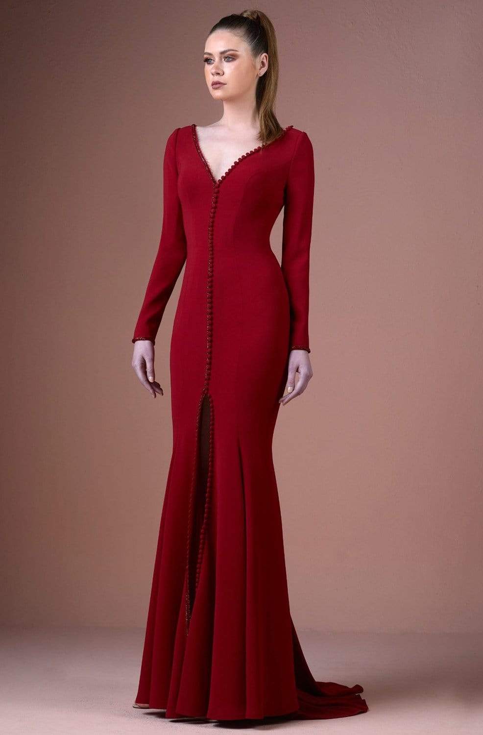 Image of Gatti Nolli Couture - OP-4747 Plunging V-neck Trumpet Dress