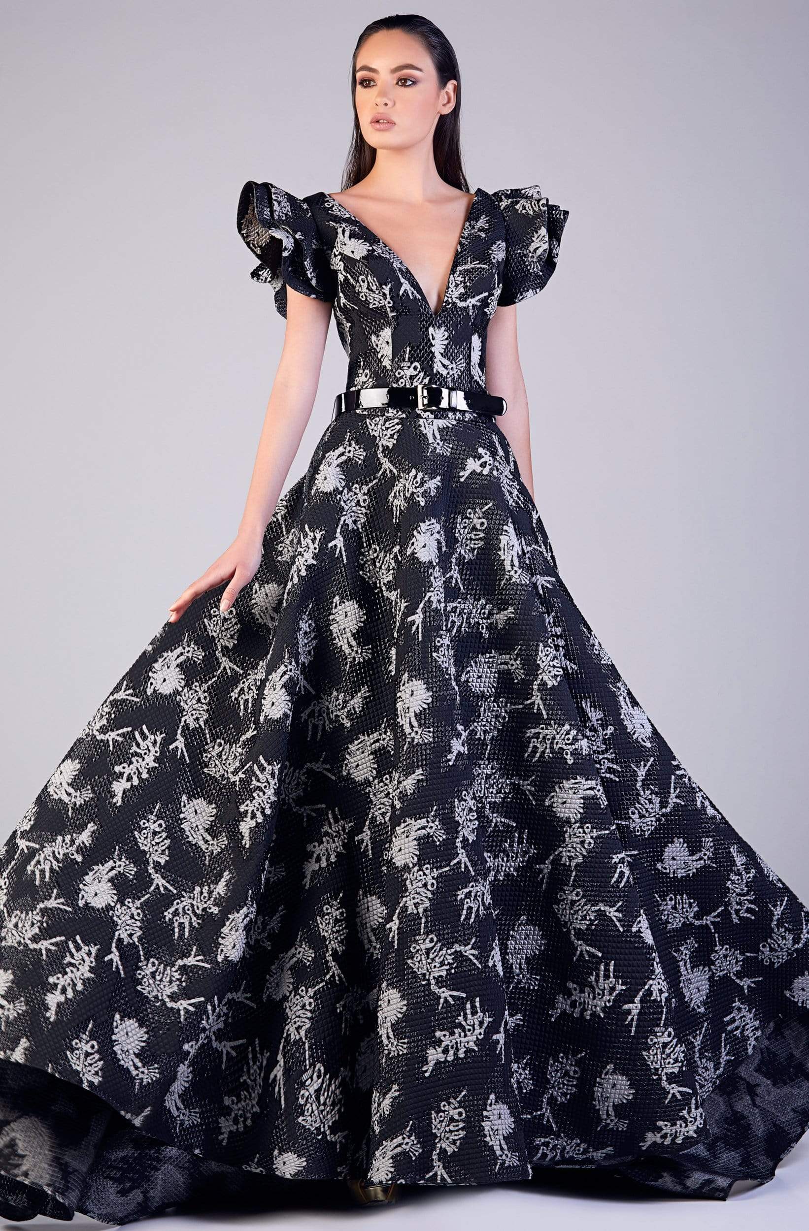 Image of Gatti Nolli Couture - OP-5197 Tiered Flutter Sleeve Print A-Line Gown