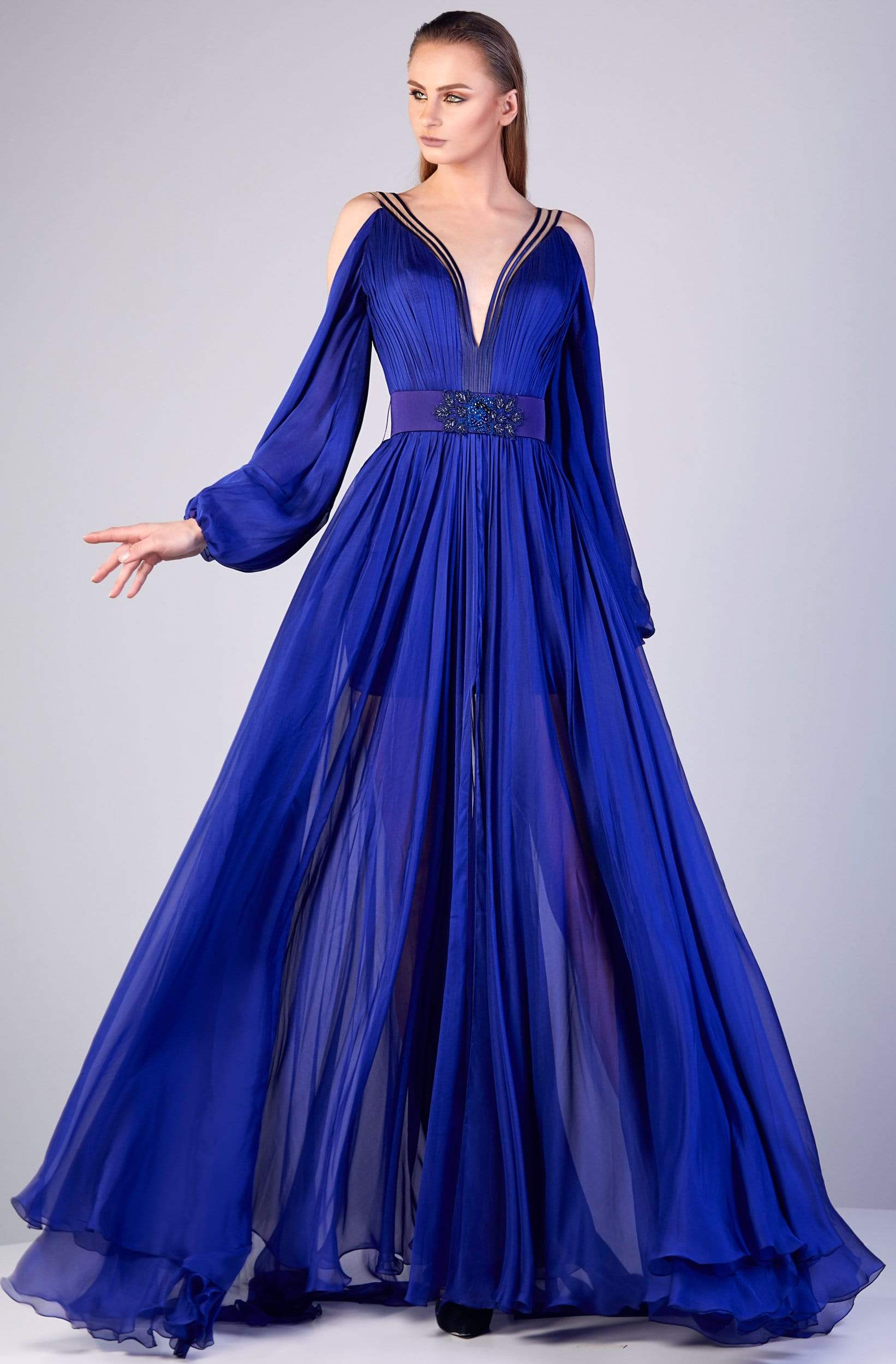 Image of Gatti Nolli Couture - OP-5200 Ruched Long Sleeves A-Line Gown