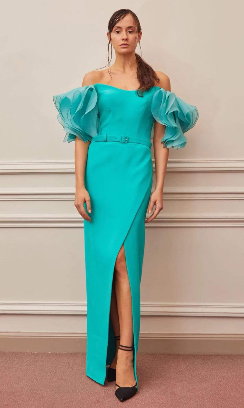 Image of Gatti Nolli Couture - OP-5327 Ruffled Sleeves Off Shoulder Long Dress