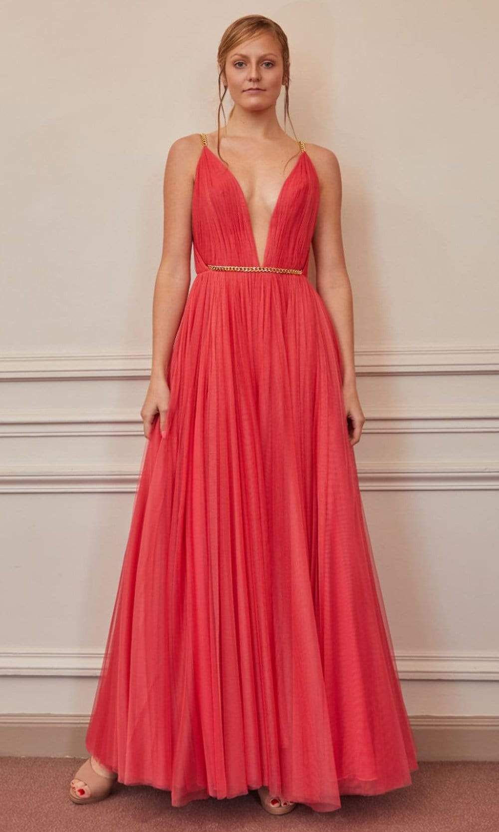 Image of Gatti Nolli Couture - OP-5347 Pleated Plunging V Neck A-Line Dress
