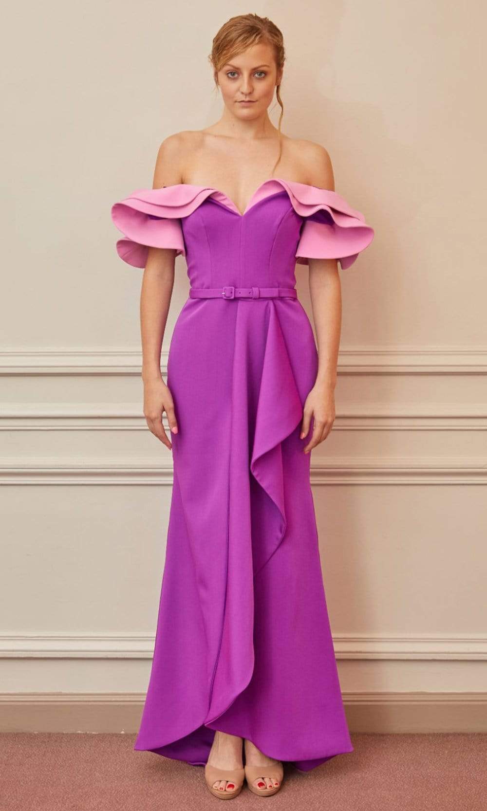 Image of Gatti Nolli Couture - OP-5348 Ruffled Off Shoulder Tulip Dress