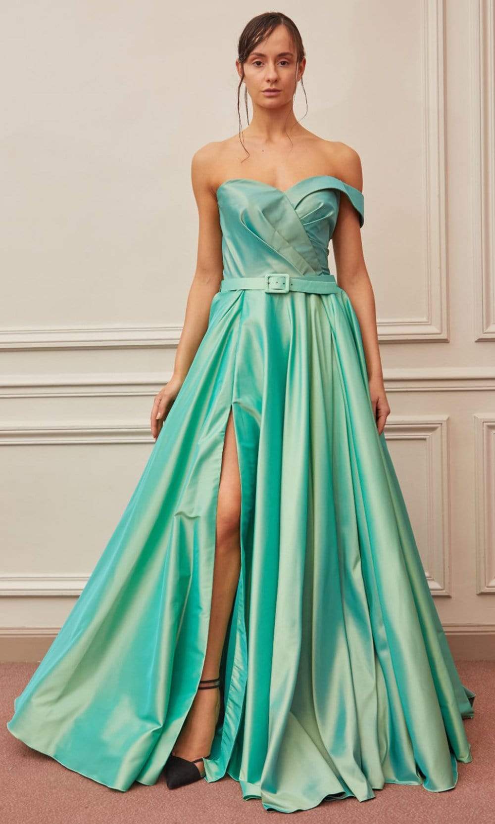 Image of Gatti Nolli Couture - OP-5354 Pleated Off Shoulder A-Line Gown
