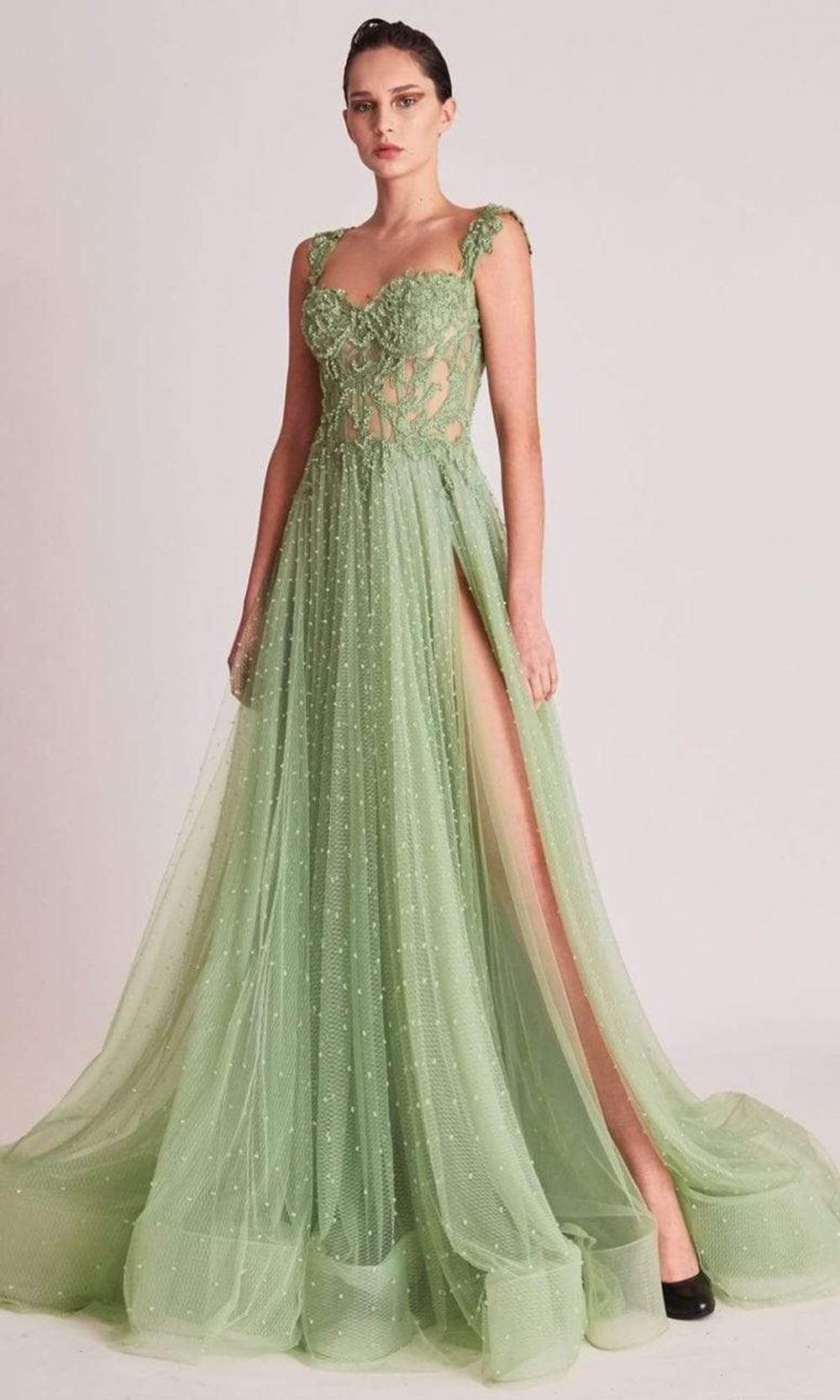 Image of Gatti Nolli Couture - OP5682 Applique Corset Bodice High Slit Gown