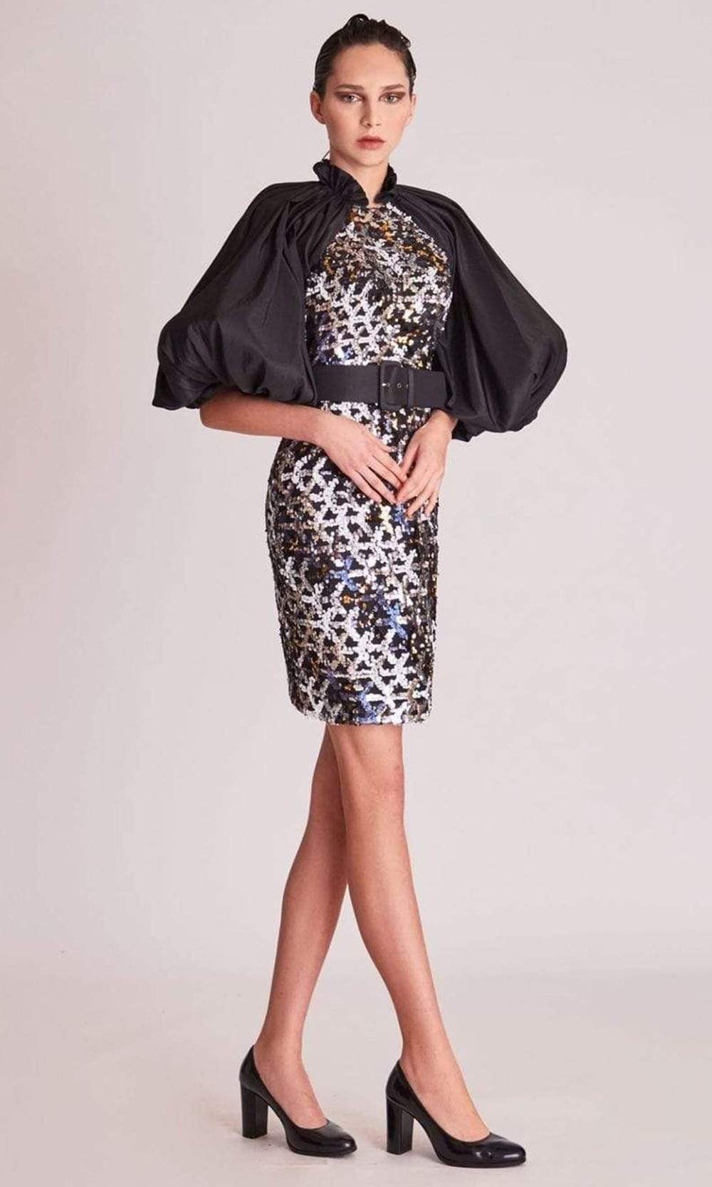 Image of Gatti Nolli Couture - OP5691 High Neck Puffed Sleeve Dress