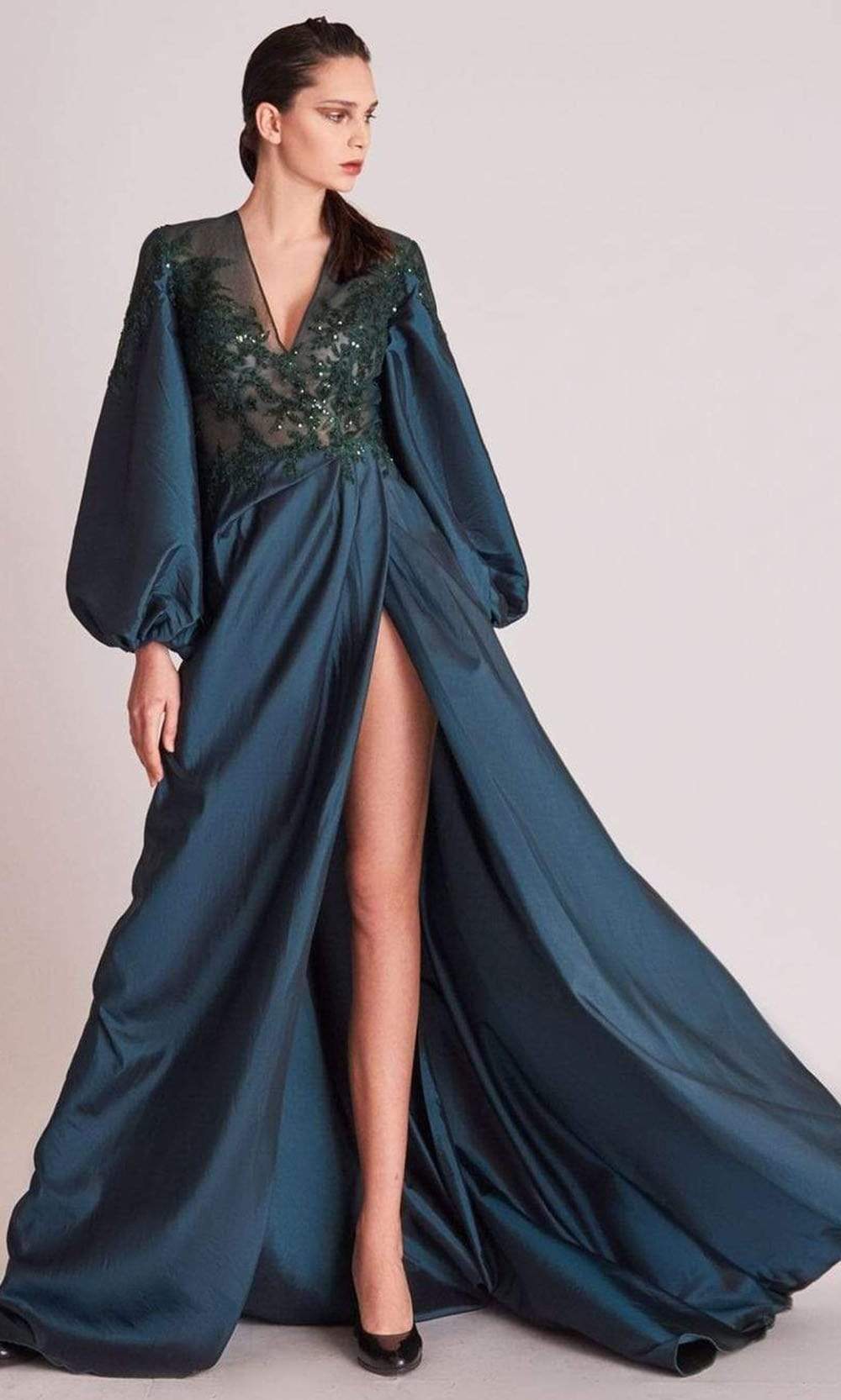 Image of Gatti Nolli Couture - OP5701 Bishop Sleeve Slit Long Gown