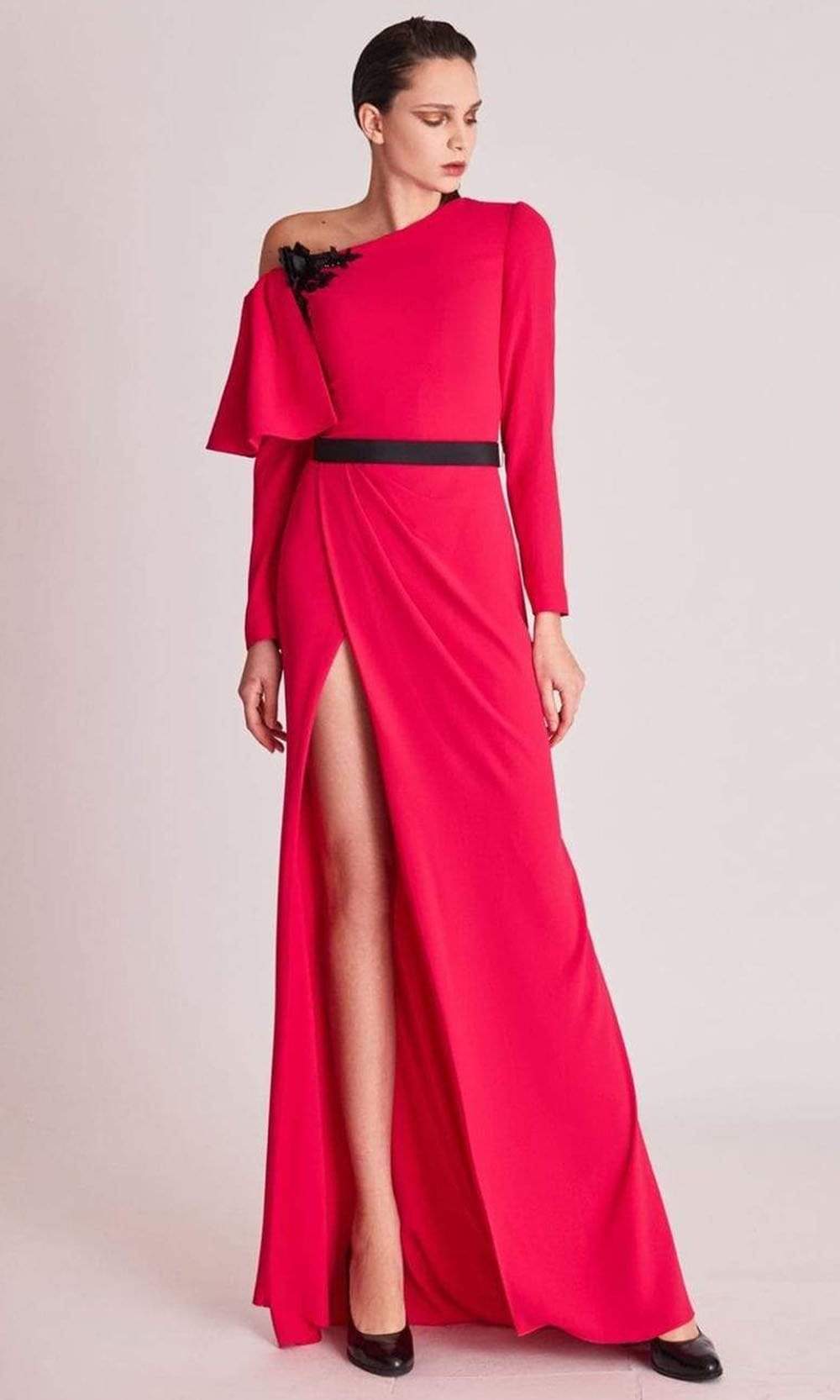 Image of Gatti Nolli Couture - OP5746 Long Sleeve Asymmetric Slit Dress