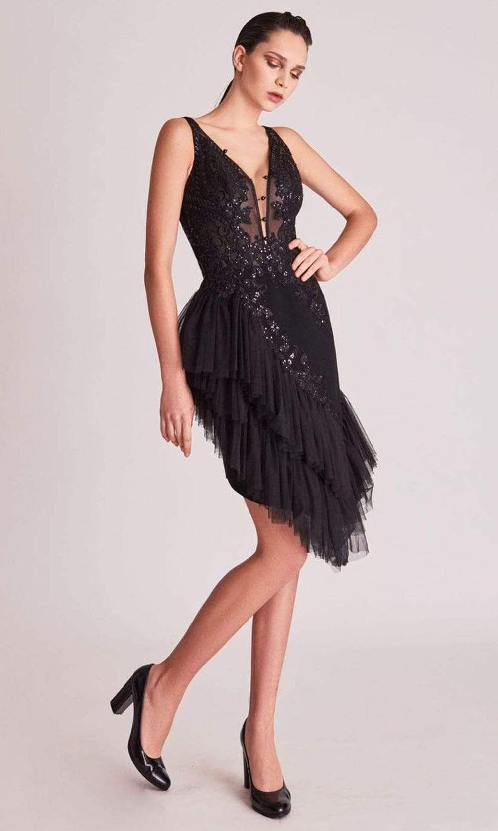 Image of Gatti Nolli Couture - OP5749 Plunging Neck Embellished Short Dress