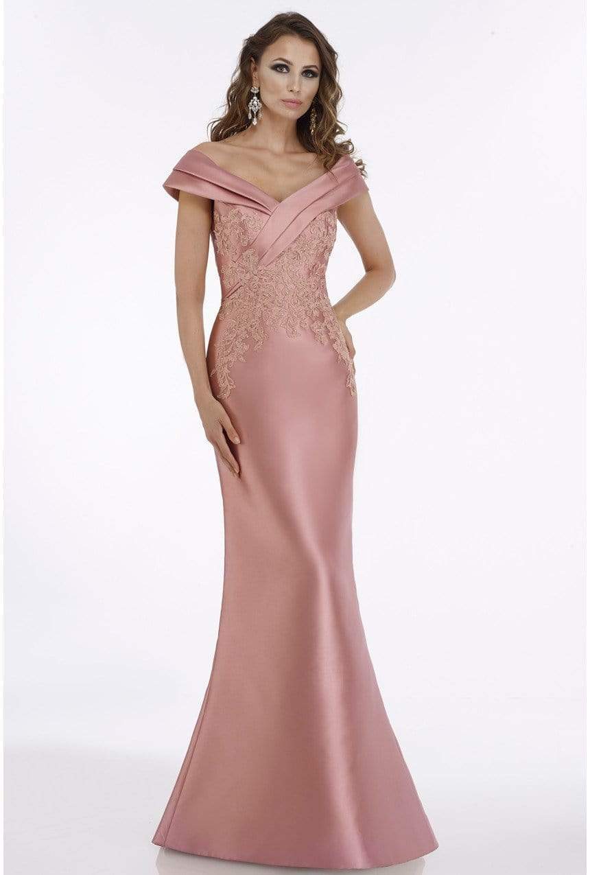 Image of Gia Franco - 12005 Tiered Off-Shoulder Lace Appliqued Dress