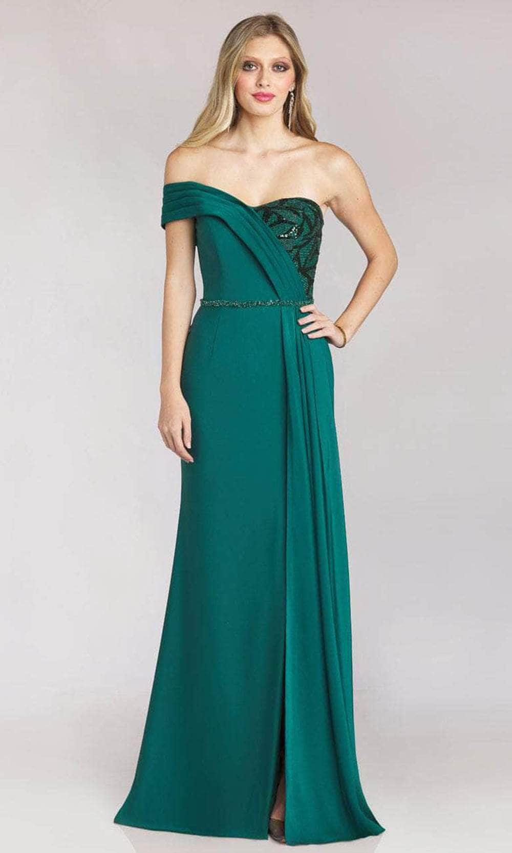 Image of Gia Franco 12216 - Pleated Off Shoulder Evening Gown