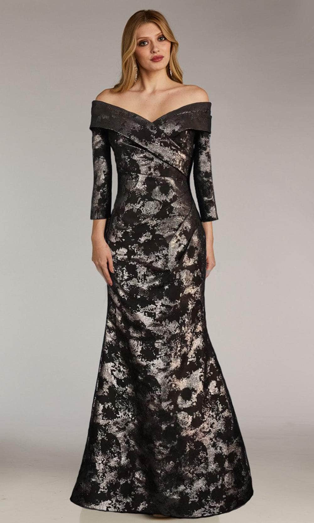 Image of Gia Franco 12270 - Quarter Sleeve Jacquard Evening Dress