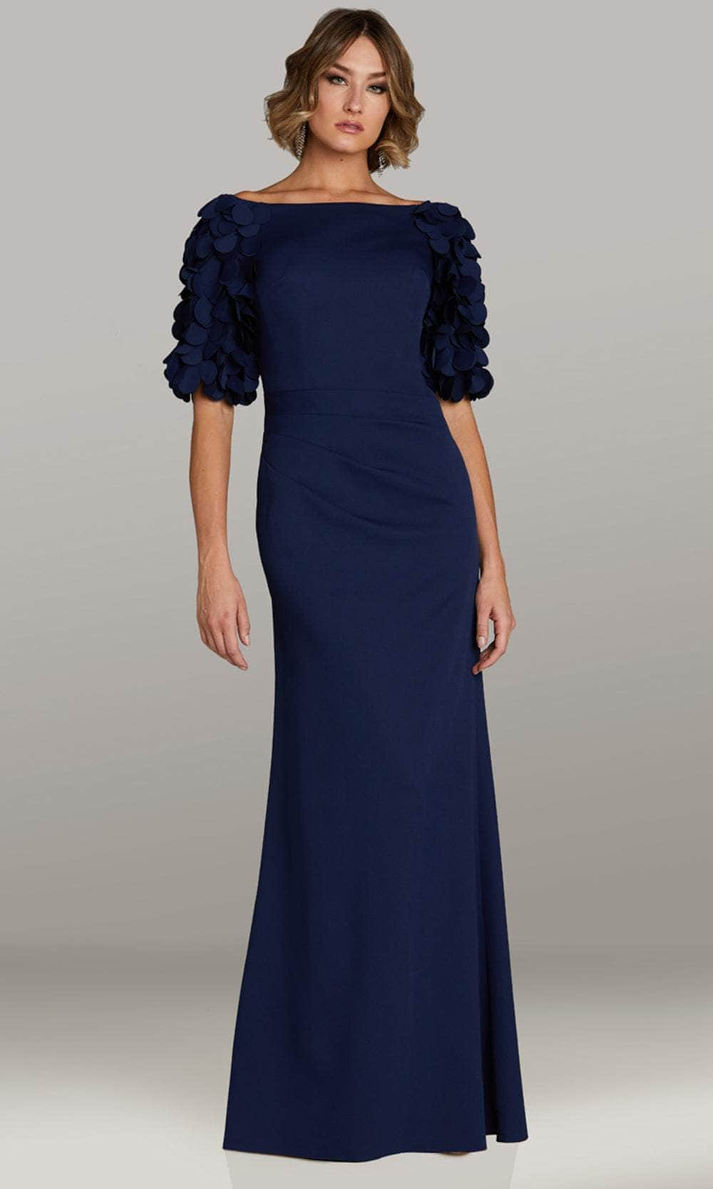 Image of Gia Franco 12419 - Appliqued Elbow Sleeve Evening Gown