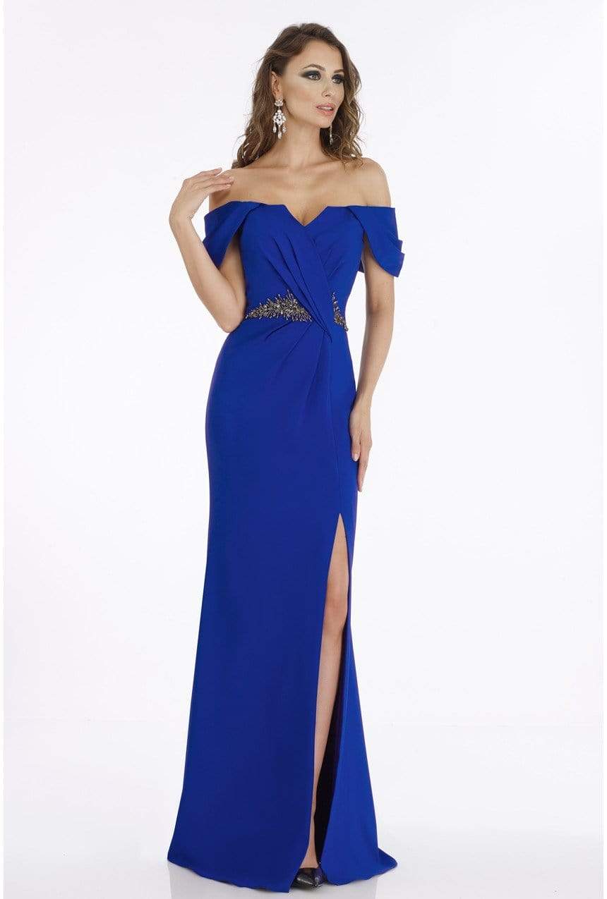 Image of Gia Franco - 12915 Pleated Off-Shoulder Gown with Slit