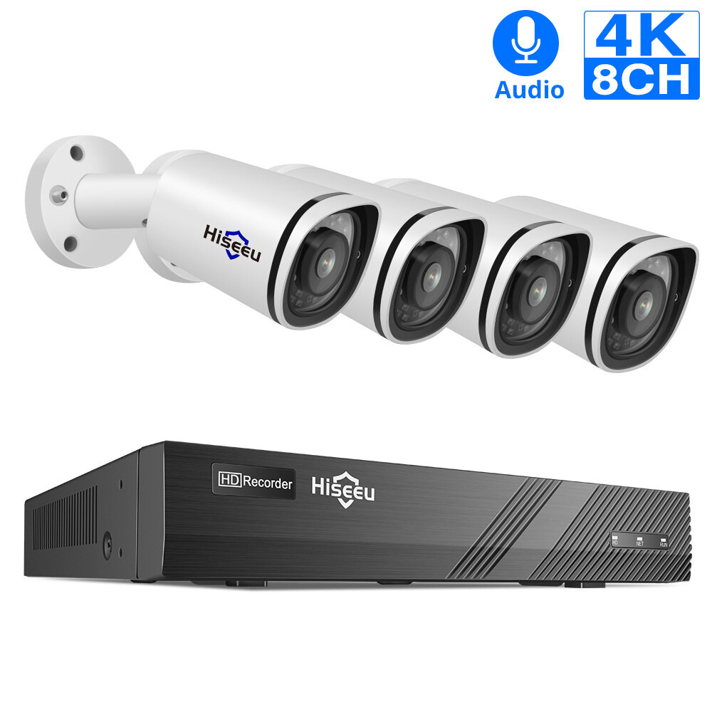 Image of Hiseeu 4K 8MP 8CH NVR POE IP Security Surveillance Camera System Kit Set CCTV Outdoor Home Waterproof H265 Video Audio
