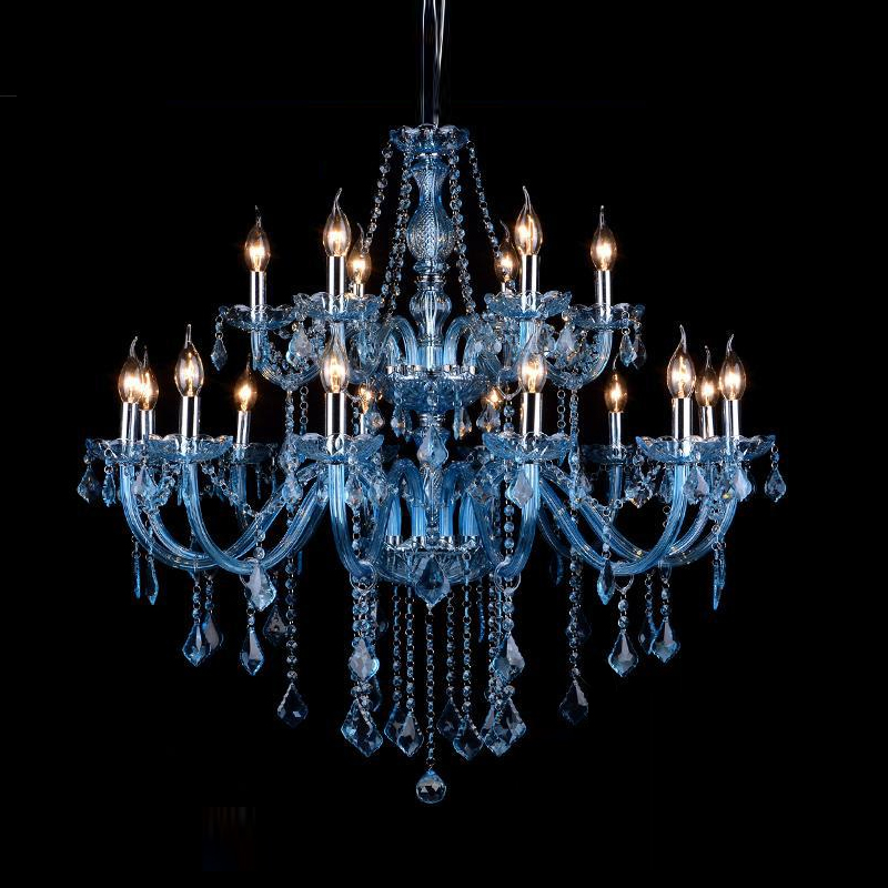 Image of Hotel Lighting Italy Chandelier Modern personality blue glass lamp for staircase Long Large Crystal Chandeliers foyer Hotel hall sales lobby Lights