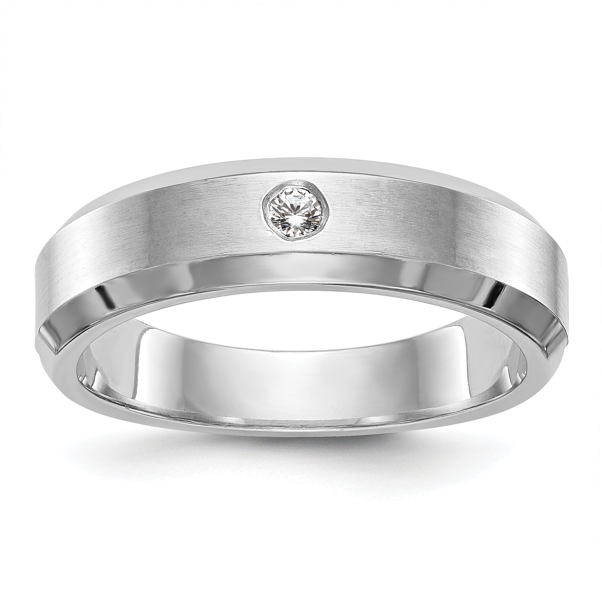 Image of ID 1 004ct CZ Solid Real 14K White Gold Men's Wedding Band Ring