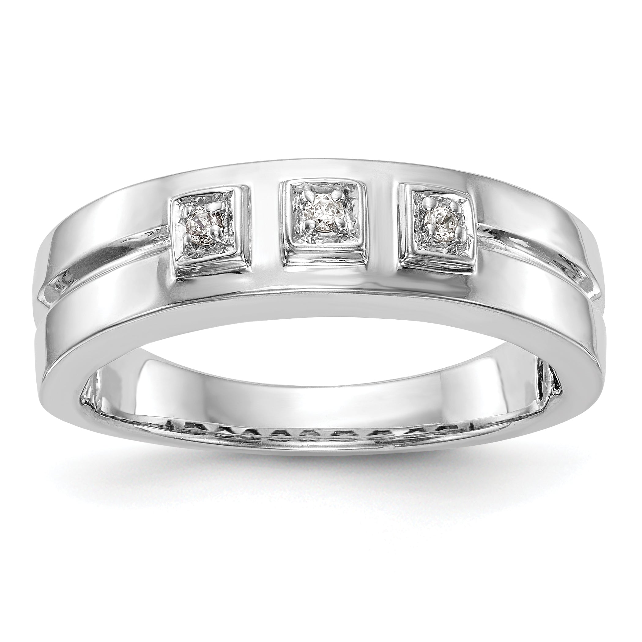 Image of ID 1 005ct CZ Solid Real 14K White Gold Men's Wedding Band Ring