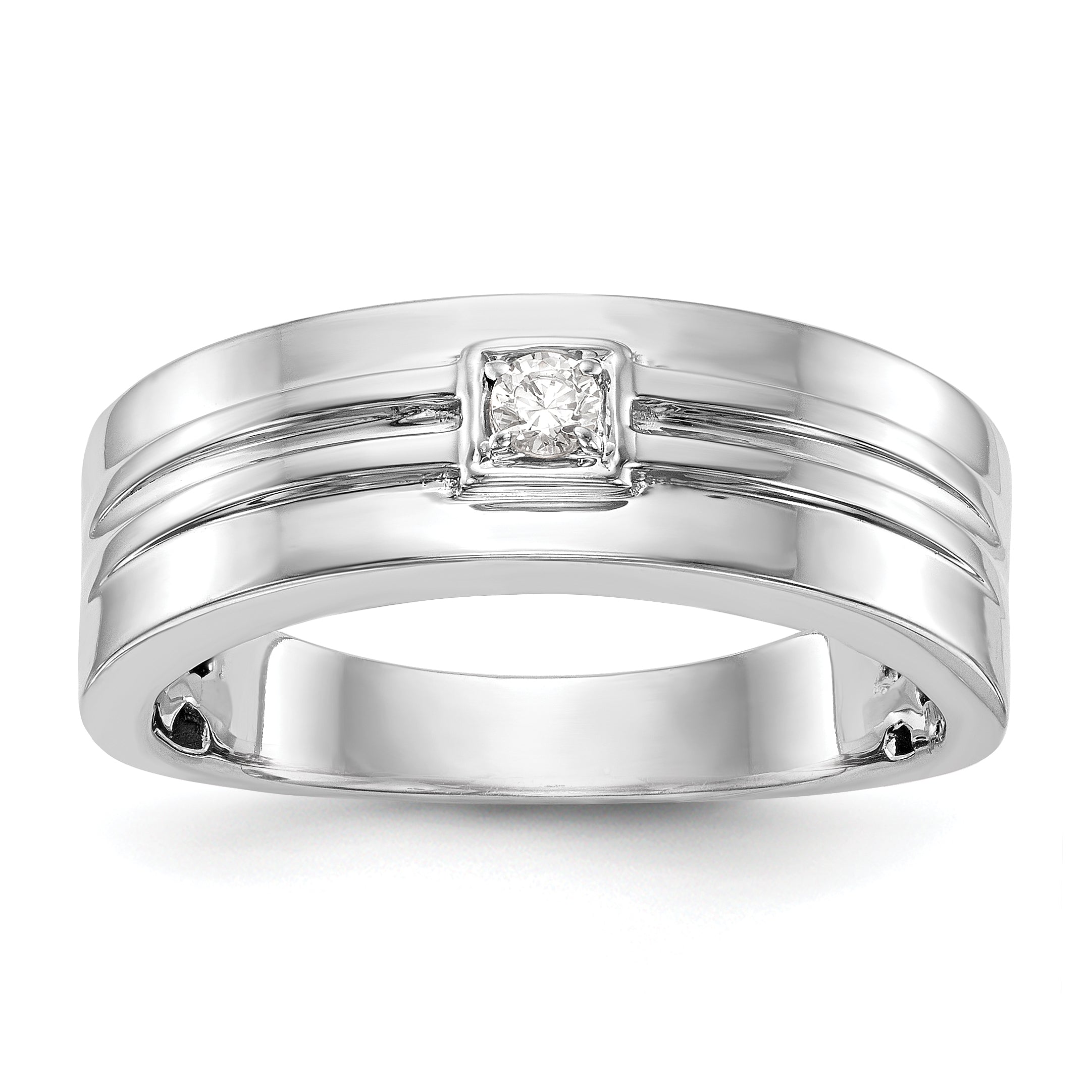 Image of ID 1 008ct CZ Solid Real 14K White Gold Men's Wedding Band Ring