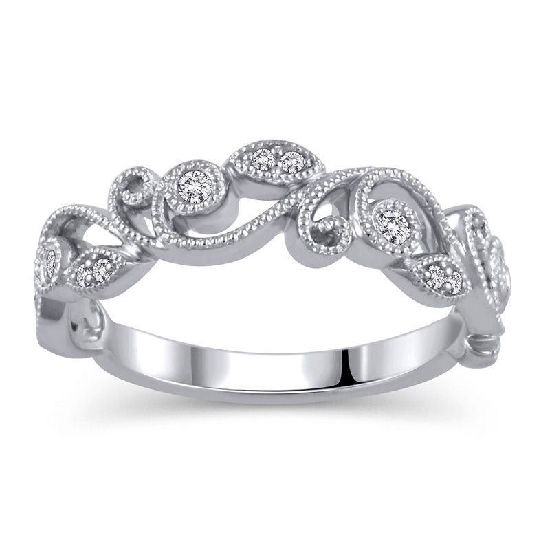 Image of ID 1 010 CT TW Natural Diamond Antique Vintage-Style Filigree Ring in Solid 14K White Gold