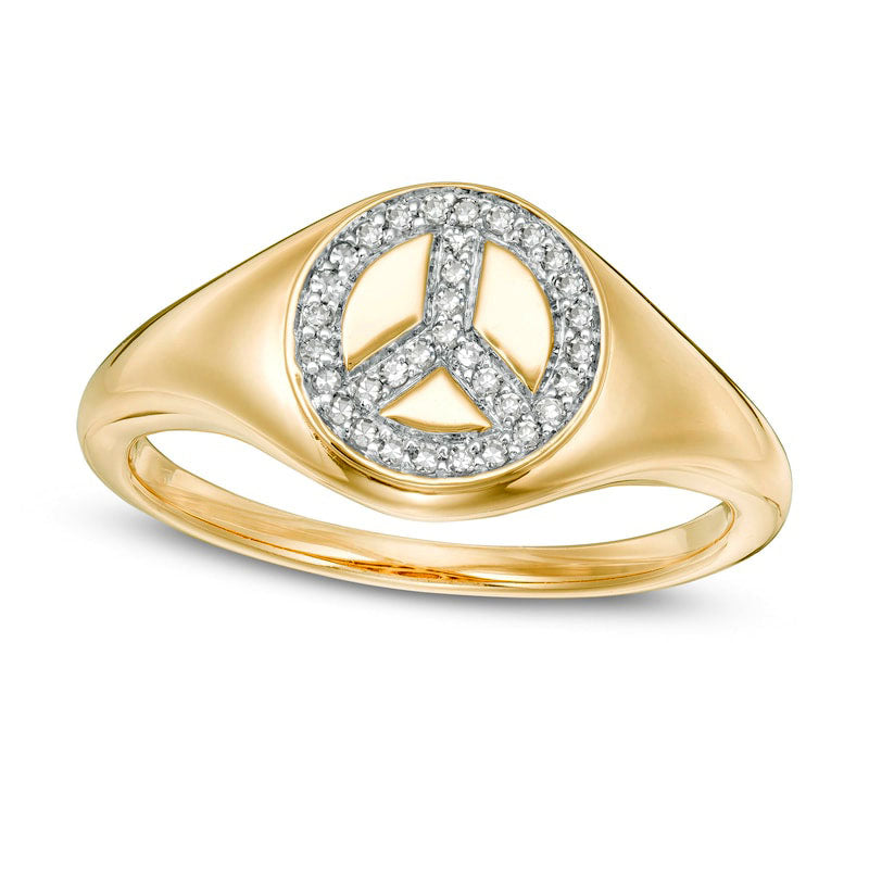 Image of ID 1 010 CT TW Natural Diamond Peace Sign Signet Ring in Solid 14K Gold