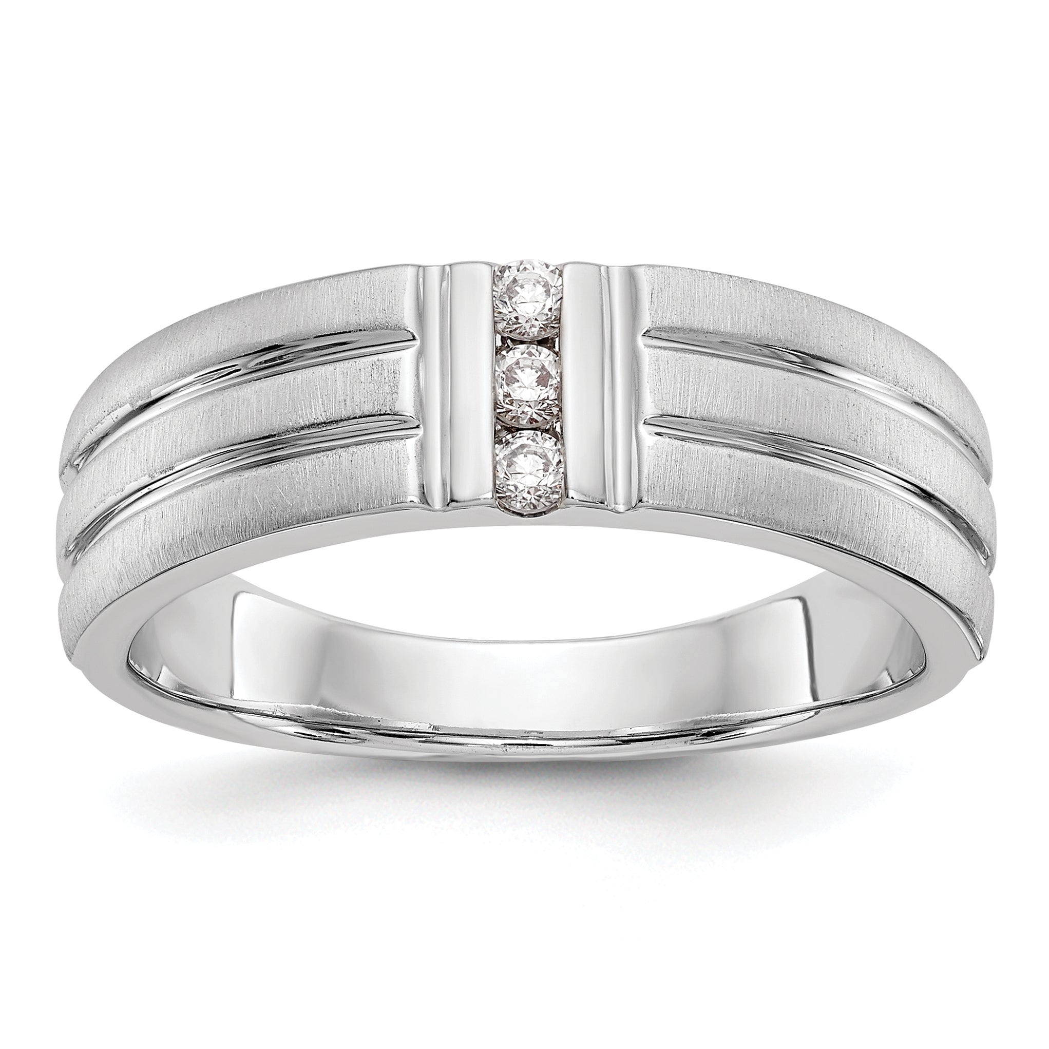 Image of ID 1 012ct CZ Solid Real 14K White Gold Men's Wedding Band Ring