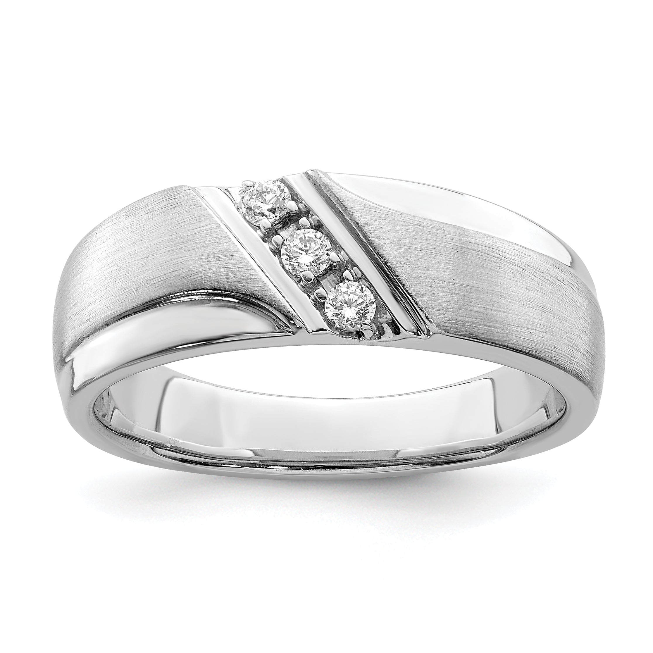 Image of ID 1 012ct CZ Solid Real 14k White Gold Men's Wedding Band Ring-Blank-Mtg Only